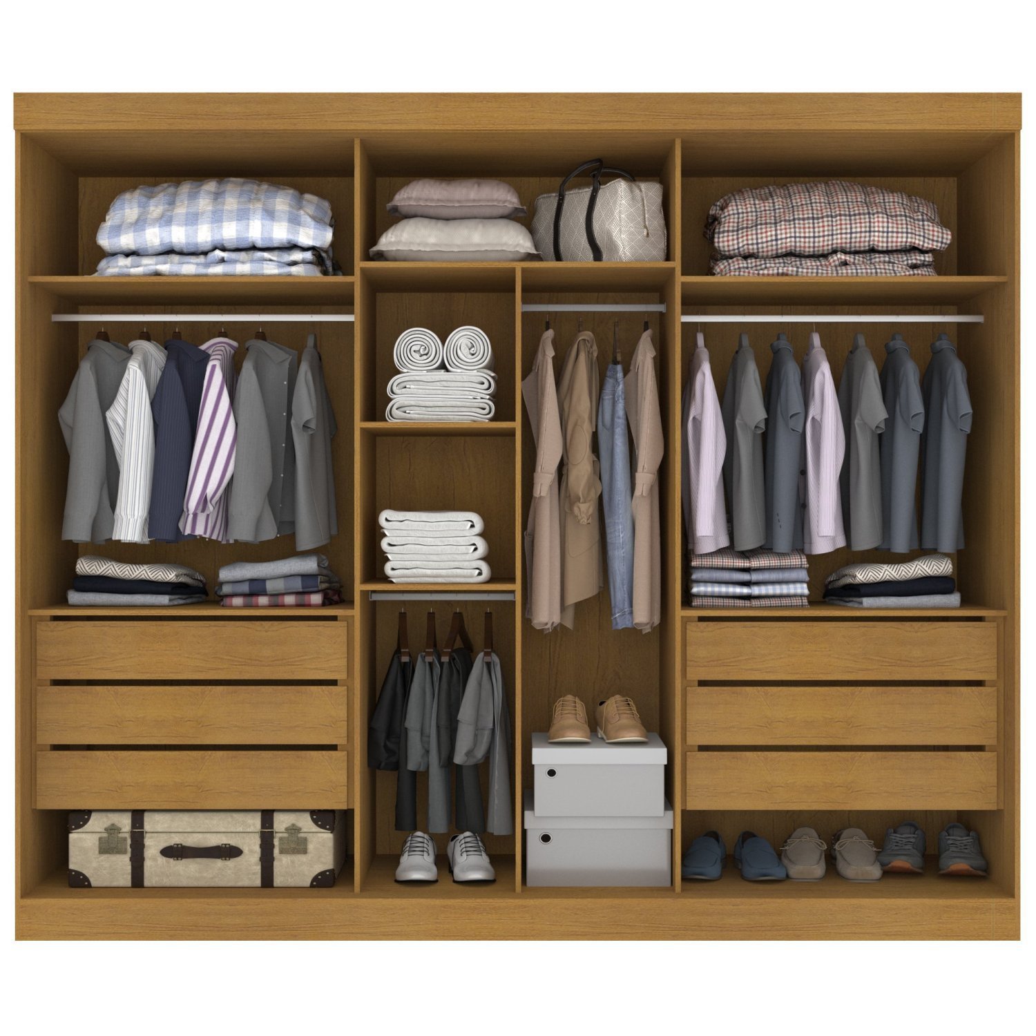 Guarda Roupa Casal 3 Portas de Correr com Espelho Central 6 Gavetas Garibaldi 100% MDF - 2