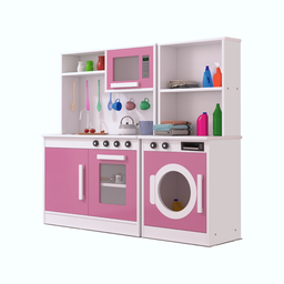 Cozinha Infantil Completa em Mdf com Máquina de Lavar, Pia, Forno, Fogão e Micro-ondas:rosa - 2
