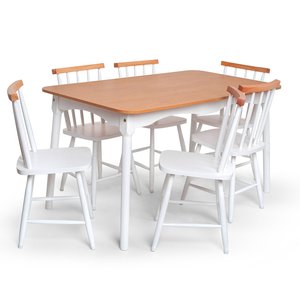 Jogo de Jantar Colonial Clássico Mesa 140x80 6 Cadeiras Brancas Cozinha