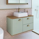 Ver imagem 1 de Gabinete de Banheiro 100% MDF 1 Porta e 2 Gavetas com Cuba Lívia 80cm Yescasa Verde/Freijó/Moscatel