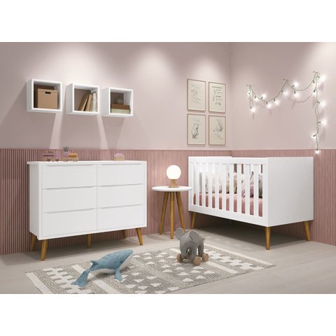 Jogo de Quarto para Bebê Théo New Branco Fosco com Madeira - MoveisAqui