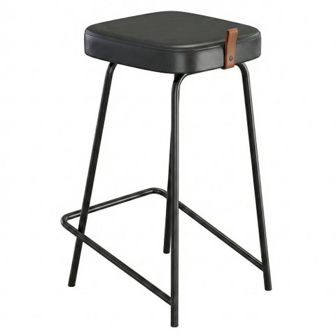 Banqueta Média para Cozinha Vik Estofada Couríssimo Preto - Desk Design