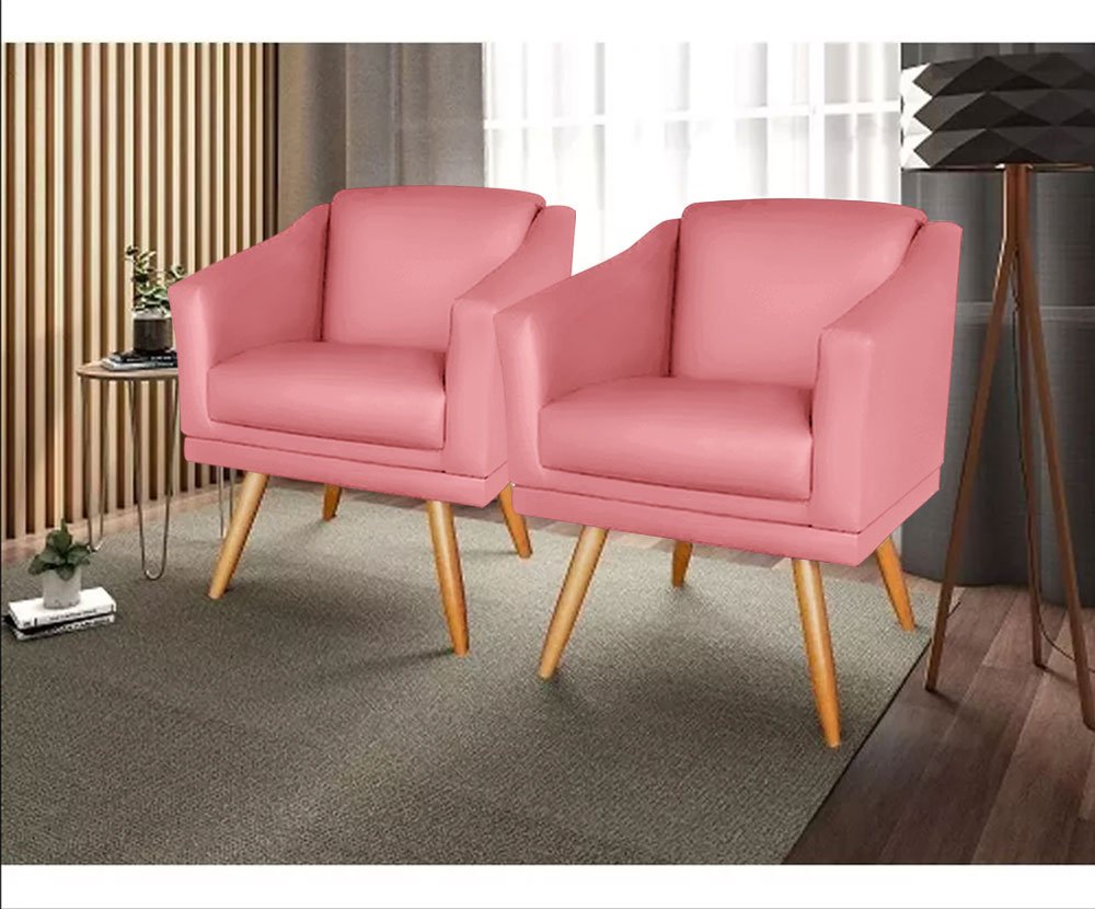 Kit 2 Poltronas para Sala Recepção Escritório Consultório Suede Rosa