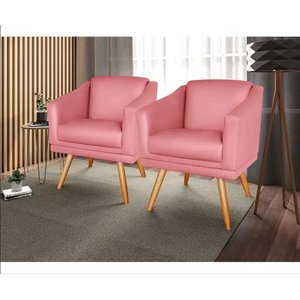 Kit 2 Poltronas para Sala Recepção Escritório Consultório Suede Rosa