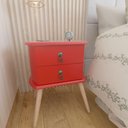 Ver imagem 3 de Mesa de Cabeceira 2 Gavetas Retrô Madeira Maçica Pés Palitos Cor:vermelho