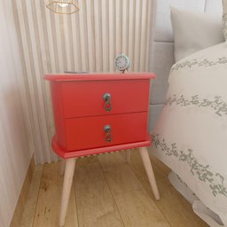 Mesa de Cabeceira 2 Gavetas Retrô Madeira Maçica Pés Palitos Cor:vermelho - 3