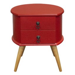 Mesa de Cabeceira 2 Gavetas Retrô Madeira Maçica Pés Palitos Cor:vermelho - 1