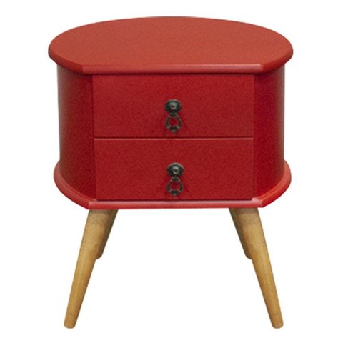 Mesa de Cabeceira 2 Gavetas Retrô Madeira Maçica Pés Palitos Cor:vermelho