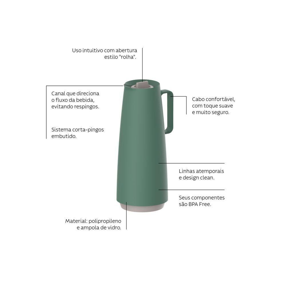 Bule Térmico Tramontina Exata em Polipropileno Verde com Ampola de Vidro 1 L - 4