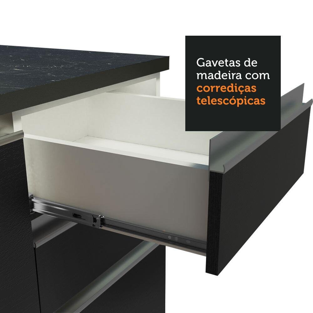 Balcão Gabinete de Pia Armário de Cozinha 100% MDF 120 cm 3 Portas 2 Gavetas Branco/Preto Acordes Madesa - 7