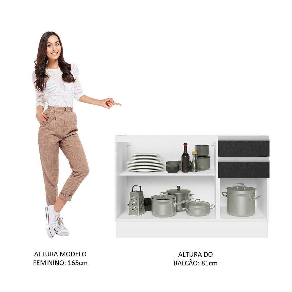 Balcão Gabinete de Pia Armário de Cozinha 100% MDF 120 cm 3 Portas 2 Gavetas Branco/Preto Acordes Madesa - 5