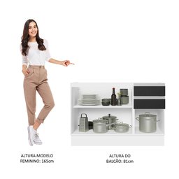 Balcão Gabinete de Pia Armário de Cozinha 100% MDF 120 cm 3 Portas 2 Gavetas Branco/Preto Acordes Madesa - 5