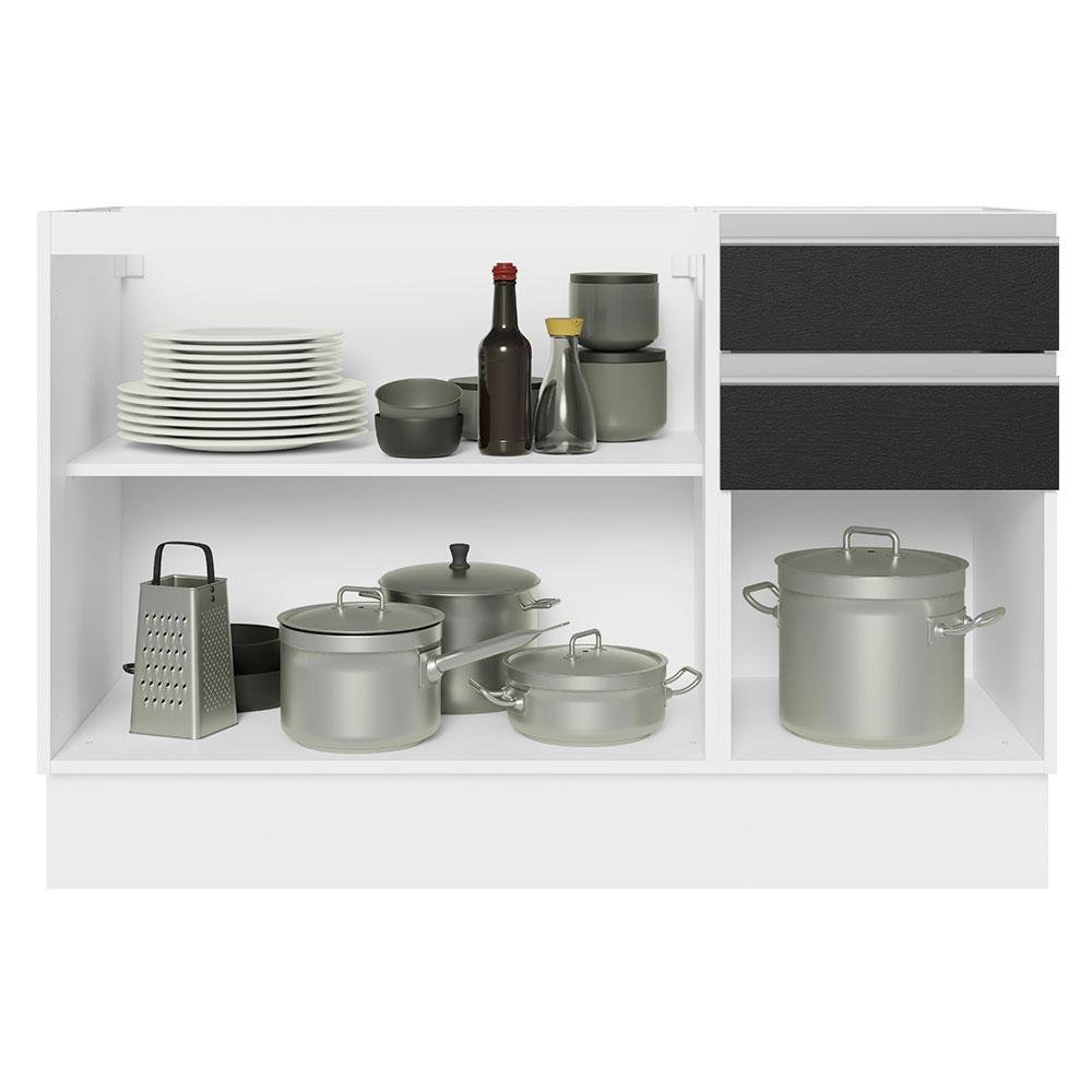 Balcão Gabinete de Pia Armário de Cozinha 100% MDF 120 cm 3 Portas 2 Gavetas Branco/Preto Acordes Madesa - 4