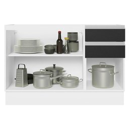 Balcão Gabinete de Pia Armário de Cozinha 100% MDF 120 cm 3 Portas 2 Gavetas Branco/Preto Acordes Madesa - 4