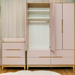 Berço Cômoda e Guarda Roupa Rosa 4 Portas para Quarto de Bebê Linha Tomi Quater - 10