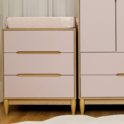 Berço Cômoda e Guarda Roupa Rosa 4 Portas para Quarto de Bebê Linha Tomi Quater - 5