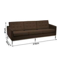 Sofá Fixo Florence Knoll 3 Lugares Cromado em Couro Natural Marrom - 2