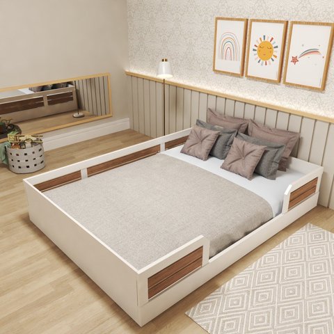 Cama Montessoriana Casal Infantil Sol Branco/Carvalho Mel