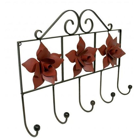 Cabide para Quarto de Parede de Ferro para Roupa e Bolsa com Flores Libertas Rosas Artesanato Verniz
