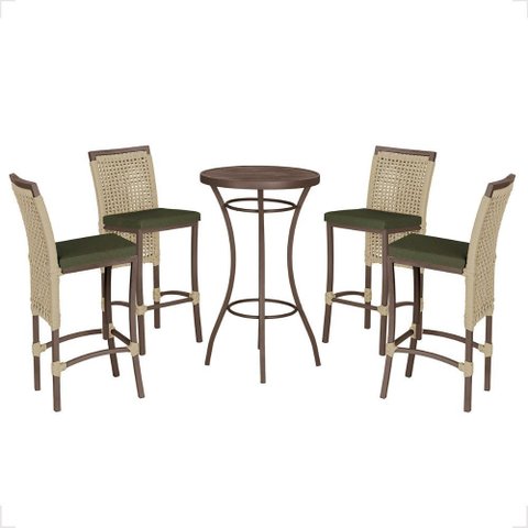 Mesa Bistro e 4 Banquetas Roma Marrom Corda Náutica 12 Trama Original
