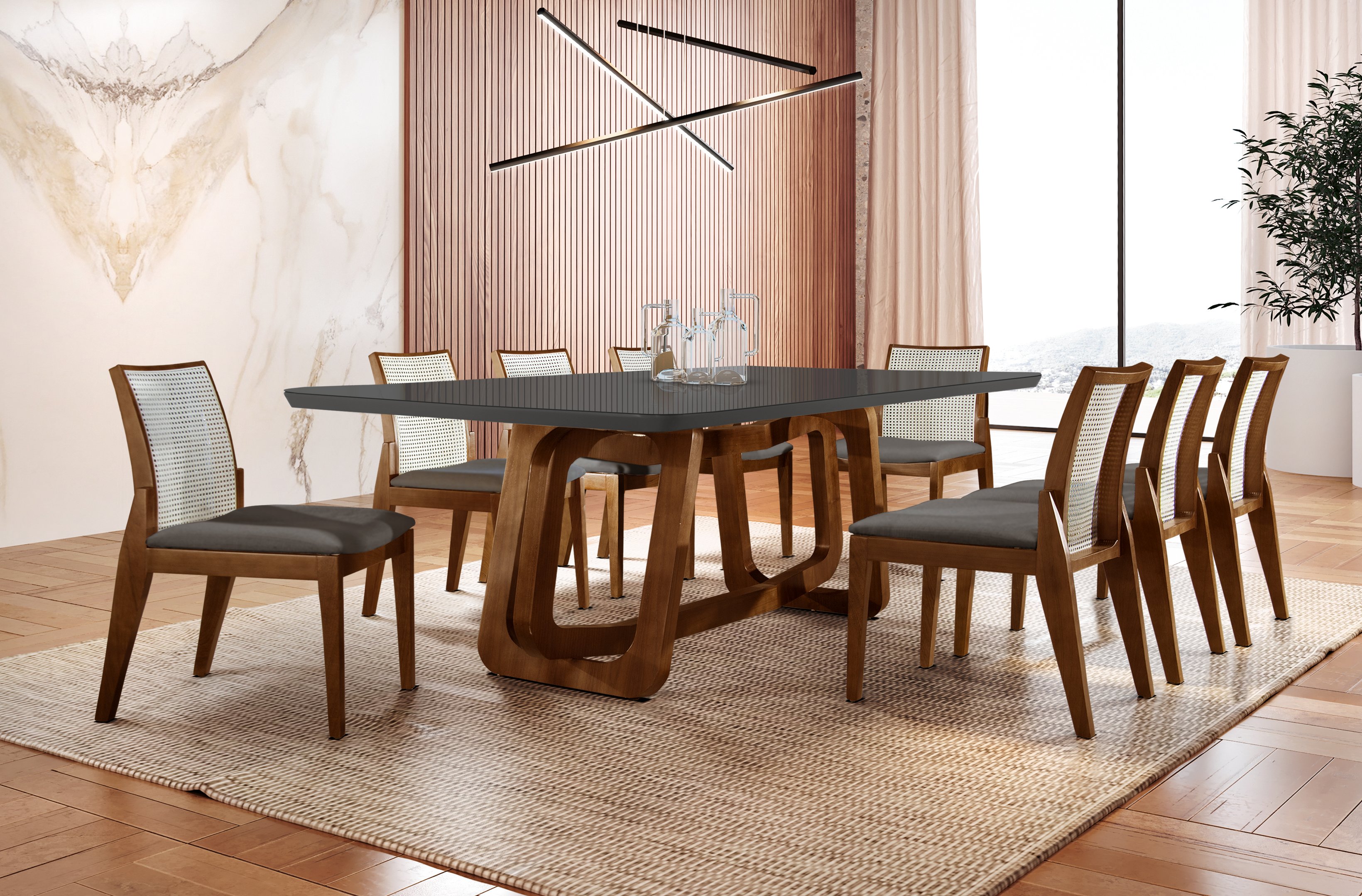 Conjunto de Jantar Mesa com 8 Cadeiras Genova
