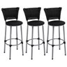 Kit 3 Banquetas Altas Prata com Encosto Junco Preto Assento Preto - 1