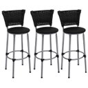 Ver imagem 1 de Kit 3 Banquetas Altas Prata com Encosto Junco Preto Assento Preto