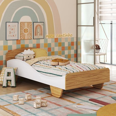 Cama Infantil 100% MDF Olívia Espresso Móveis Marrom/Branco Brilho/Amêndoa