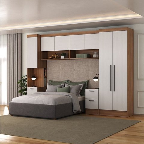 Guarda Roupa Modulado 7 Portas 6 Gavetas 5 Peças Branco/Nogal Viena