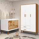 Ver imagem 6 de Jogo de Quarto Infantil Isis Guarda Roupa 3 Portas e Berço Branco/savana - Reller Móveis Branco/