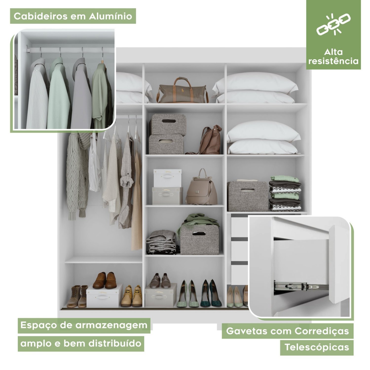 Guarda Roupas Casal 3 Portas 3 Gavetas Super Glass com Pés Zion Yescasa - 6