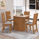 Ver imagem 1 de Conjunto Sala de Jantar 1 Mesa Tampo MDP Retangular com 4 Cadeiras Dalila Yescasa Marrom/Freijó/Off White/Linho