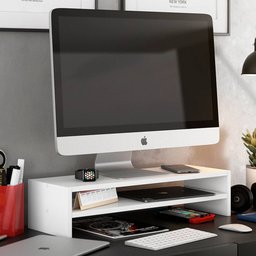 Kit 02 Suportes Stand Base Tela Monitor Soft Elevado 65cm em MDF com 01 Prateleira - Desk Design Bra - 7