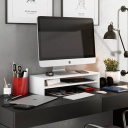 Kit 02 Suportes Stand Base Tela Monitor Soft Elevado 65cm em MDF com 01 Prateleira - Desk Design Bra - 2