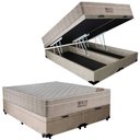 Ver imagem 1 de Cama Box Baú Casal Suede Bipartido + Colchão Ortobom Airtech Molas Ensacadas 65x138x188 Bege