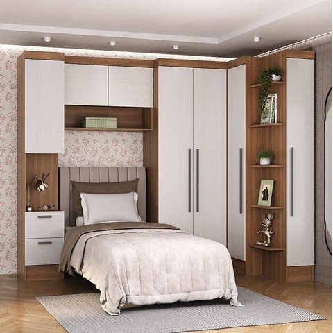 Conjunto de Guarda-Roupa Modulado 7 Portas 4 Gavetas 5 Peças Yescasa Marrom/Nogal/Branco