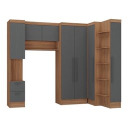 Conjunto de Guarda-Roupa Modulado 7 Portas 4 Gavetas 5 Peças Yescasa Marrom/Nogal/Grafite - 4 Conjunto de Guarda-Roupa Modulado 7 Portas 4 Gavetas 5 Peças Yescasa Marrom/Nogal/Grafite - 4