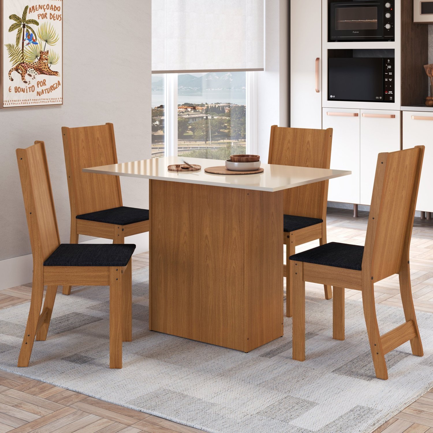 Conjunto Sala de Jantar Mesa com 4 Cadeiras Cozinha Dalila Yescasa - 1