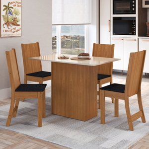 Conjunto Sala de Jantar 1 Mesa Tampo MDP Retangular com 4 Cadeiras Cozinha Dalila Yescasa