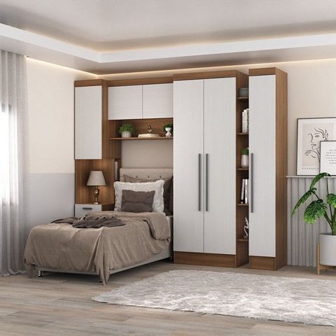 Conjunto de Guarda-Roupa Modulado 6 Portas 4 Gavetas 4 Peças Yescasa Marrom/Nogal/Branco