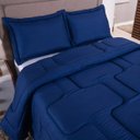 Ver imagem 3 de Kit Edredom Cobertor Zurique Queen Dupla Face Micropercal Liso 400 Fios 3 Peças Azul Marinho