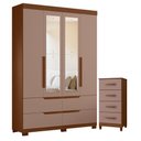 Ver imagem 1 de Guarda Roupa Solteiro Doble 04 Portas com Espelho e Cômoda Mobi Nogueira Capuccino - Móveis