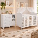 Ver imagem 1 de Kit Quarto de Bebê Berço com Cômoda Uli Cor Branco 100% MDF