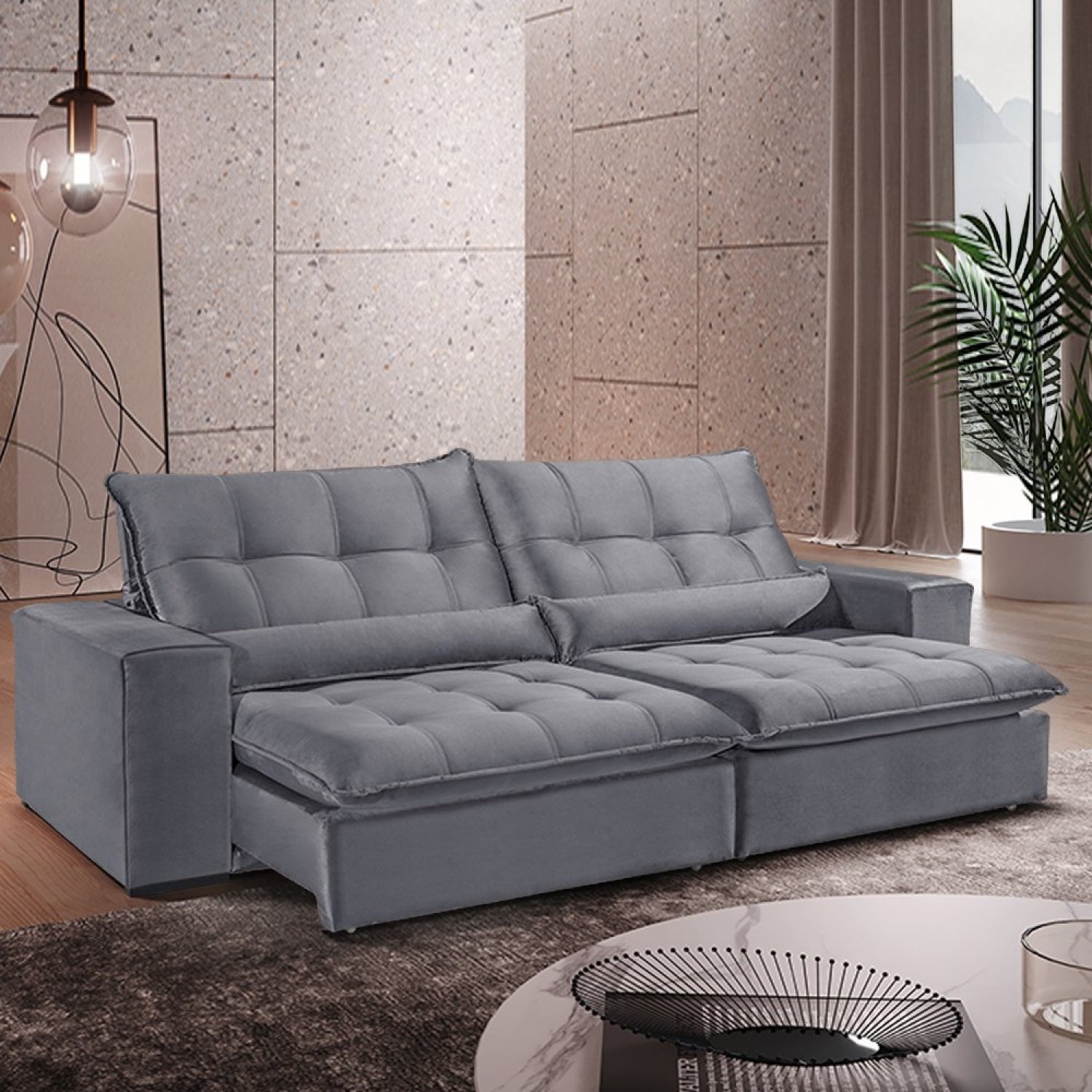 Sofá Retrátil/Reclinável 280cm 5 Lugares Mercedes - 1