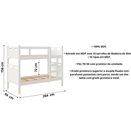 Beliche Seguro - Suporta 100kg/cama com 2 Colchões D20:branco - 4