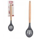 Ver imagem 1 de Colher Vazada de Silicone Grafite Cabo Madeira 32cm Well