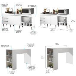 Kit Cozinha Americana Completa Balcão Pia Cooktop Bancada Ilha Mdp Branco 2035 Menu - 2