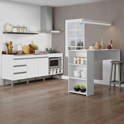 Kit Cozinha Americana Completa Balcão Pia Cooktop Bancada Ilha Mdp Branco 2035 Menu - 1