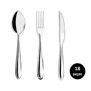 Jogo Talhares de Mesa Inox Prime Lagoa 18 Peças Garfo, Colher e Faca Churrasco - Yazi