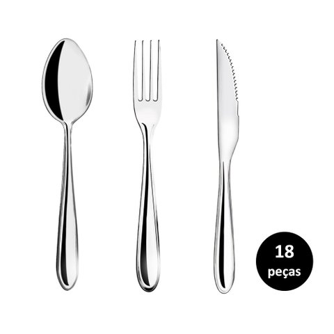 Jogo Talhares de Mesa Inox Prime Lagoa 18 Peças Garfo, Colher e Faca Churrasco - Yazi
